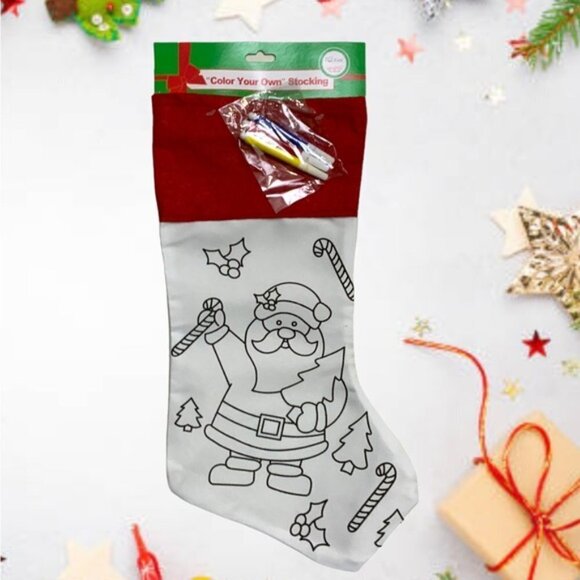 Christmas Stocking Color Your Own Stocking Fabric Stocking With Markers  17 in - Picture 1 of 10